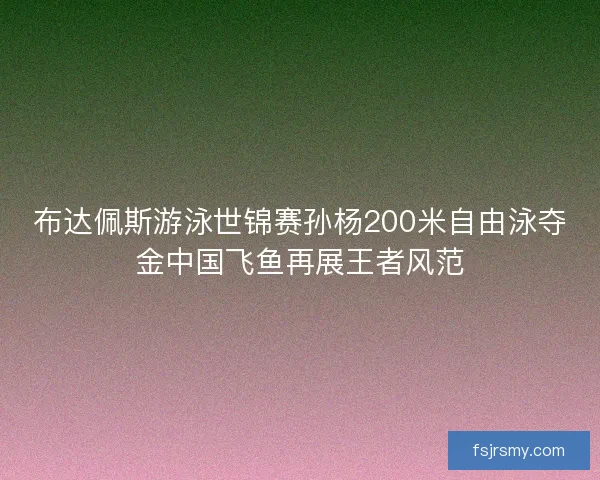 布达佩斯游泳世锦赛孙杨200米自由泳夺金中国飞鱼再展王者风范